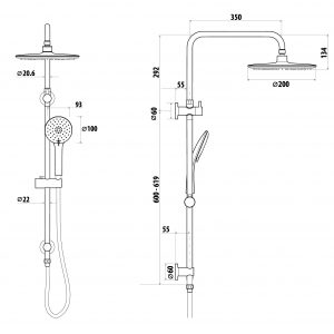 Elle Stainless Steel Twin Shower with Rail