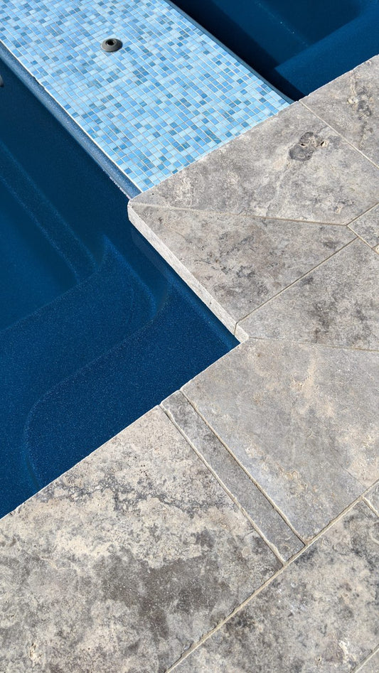 Silver Tumbled Travertine Pool Copping