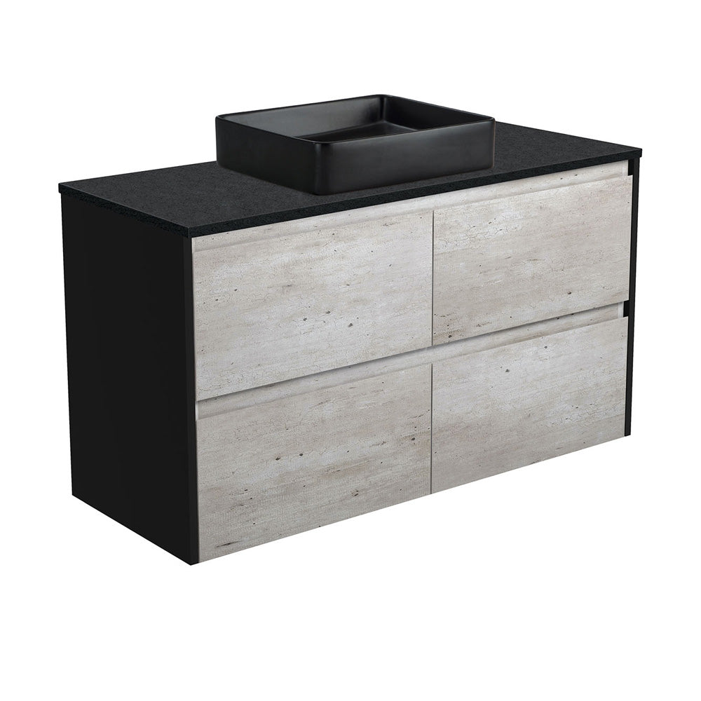 Luciana MB, Black Sparkle Amato 1200 Industrial Vanity, Satin Black Panels, Wall Hung