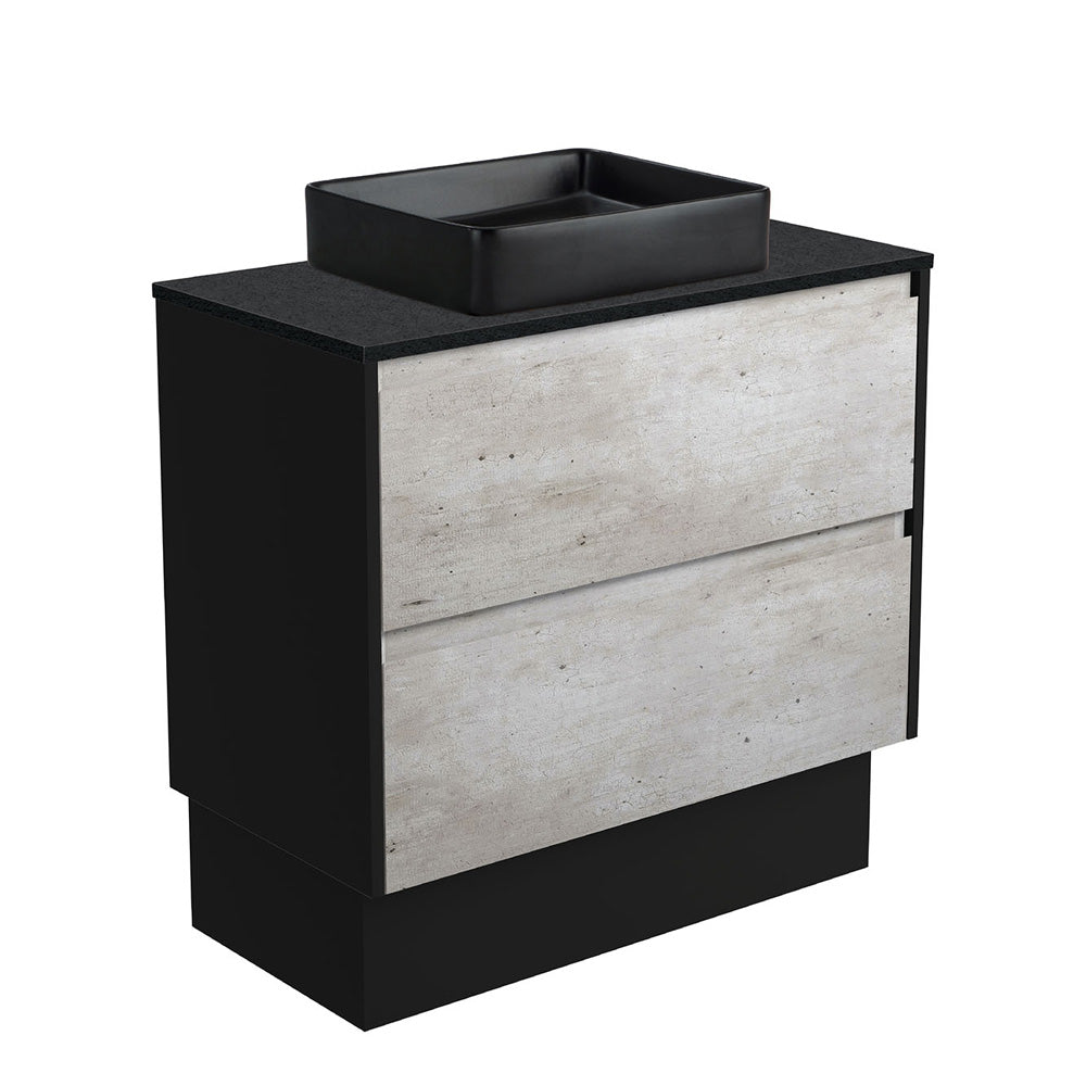 Luciana MB, Black Sparkle Amato 900 Industrial Vanity, Satin Black Panels and Kick