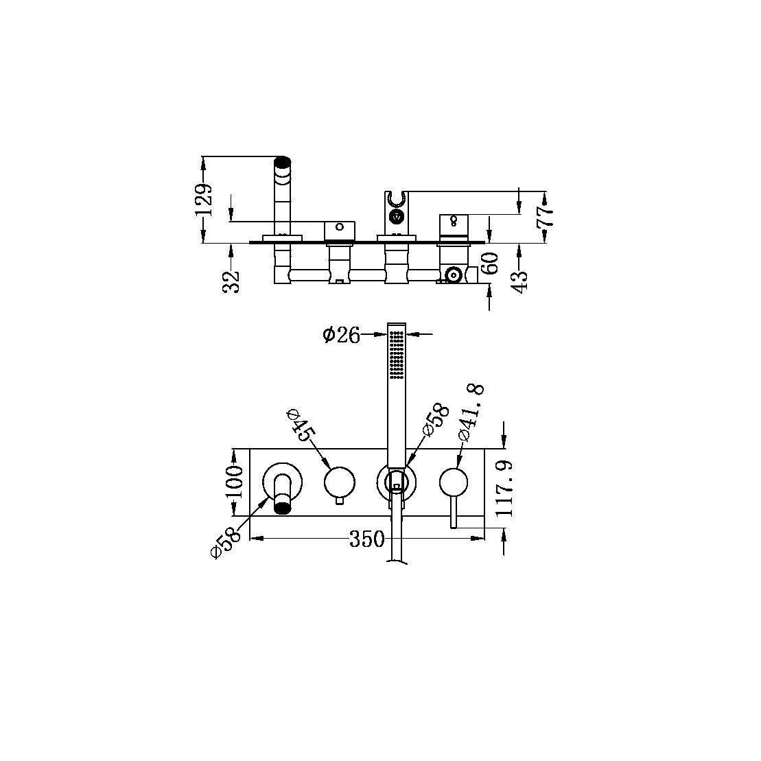 Mecca Matte Black Wall Mounted Bath Mixer with Handshower