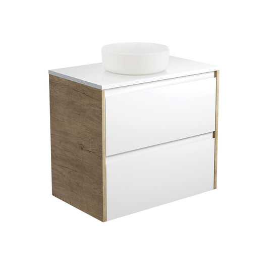 Reba Matte White, Crystal Amato 750 Satin White Vanity, Scandi Oak Panels, Wall Hung