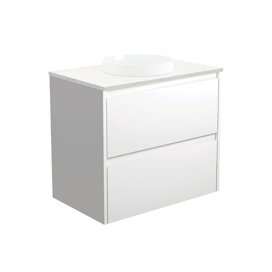 Reba Semi-Inset, Bianco Amato 750 Satin White Vanity, Wall Hung