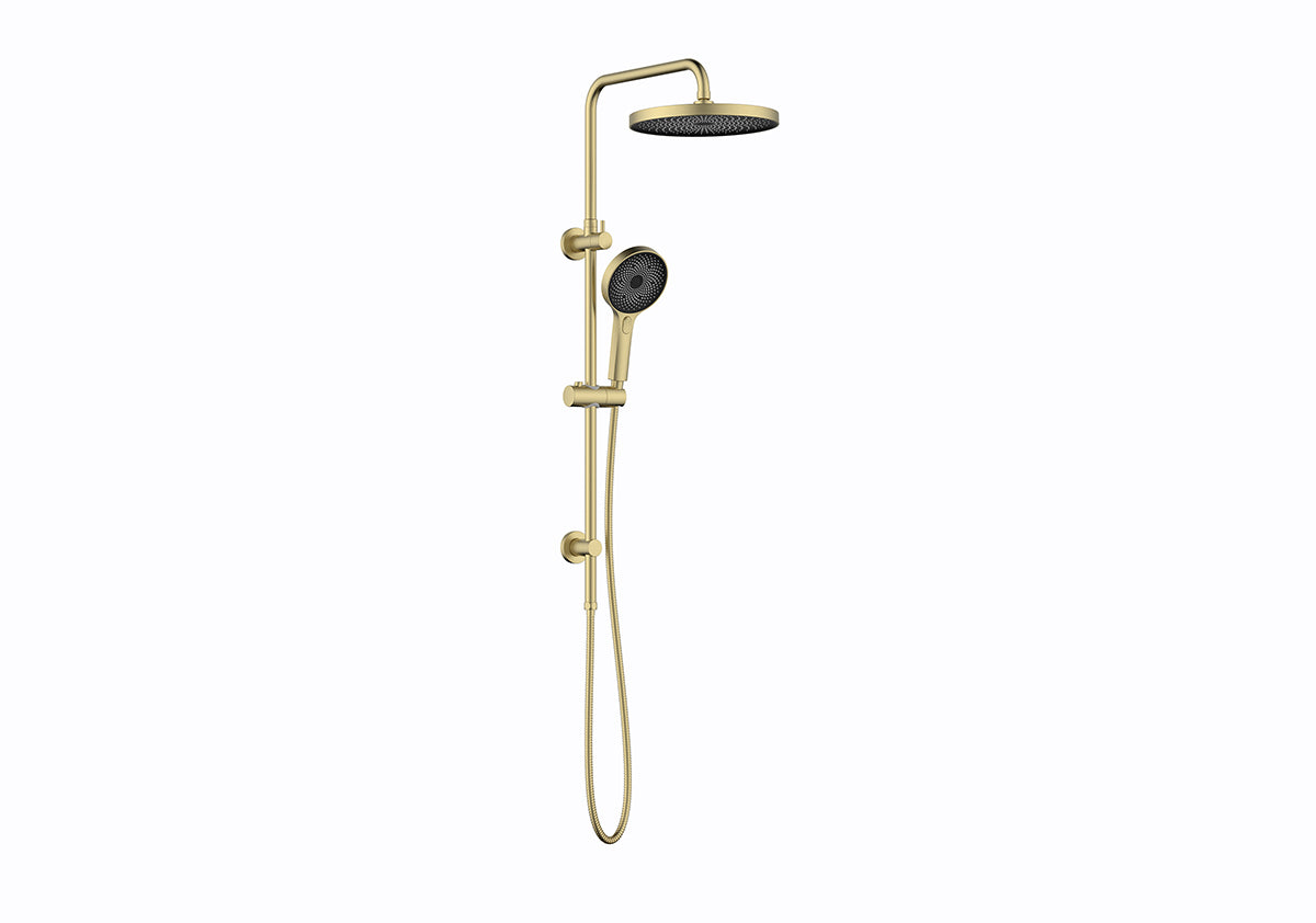 The Gabe Brushed Gold Twin Shower on Rail