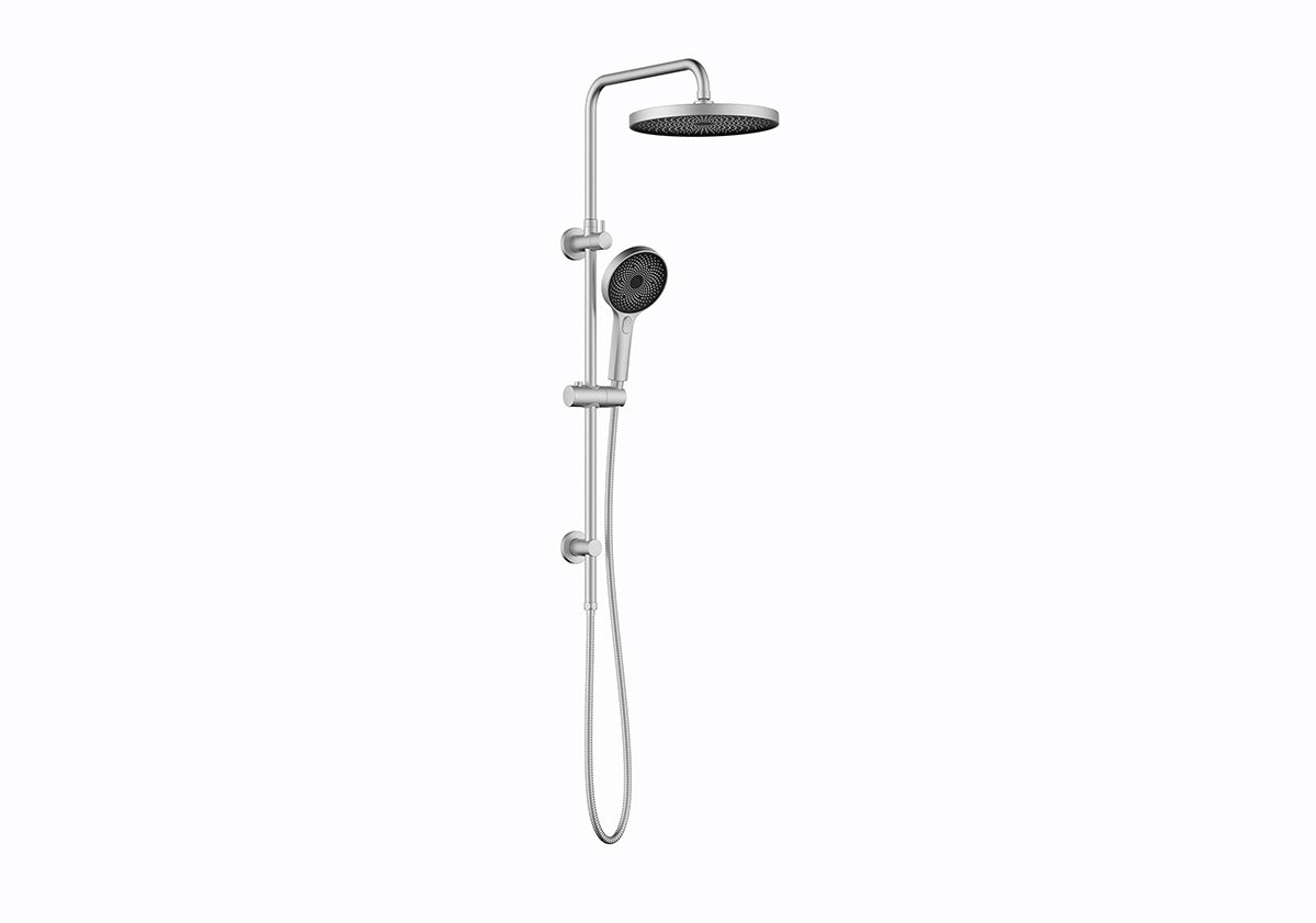 The Gabe Brushed Nickel Twin Shower on Rail