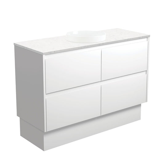 Reba Semi-Inset, Bianco Amato 1200 Satin White Vanity on Kick