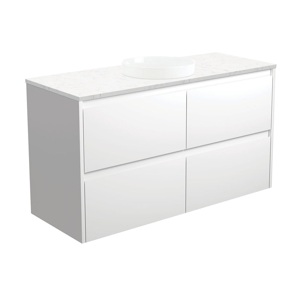 Reba Semi-Inset, Bianco Amato 1200 Satin White Vanity, Wall Hung