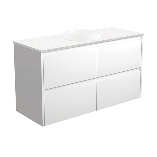 Reba Semi-Inset, Bianco Amato 1200 Satin White Vanity, Wall Hung