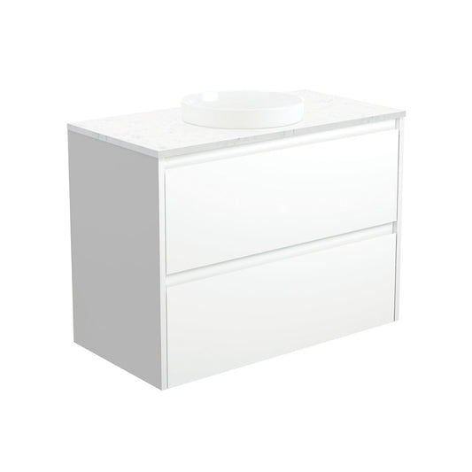 Reba Semi-Inset, Bianco Amato 900 Satin White Vanity, Wall Hung